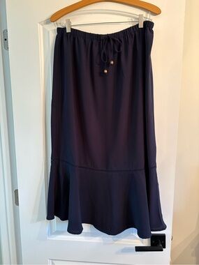 Women’s Navy Midi Skirt with Drawstring Waist